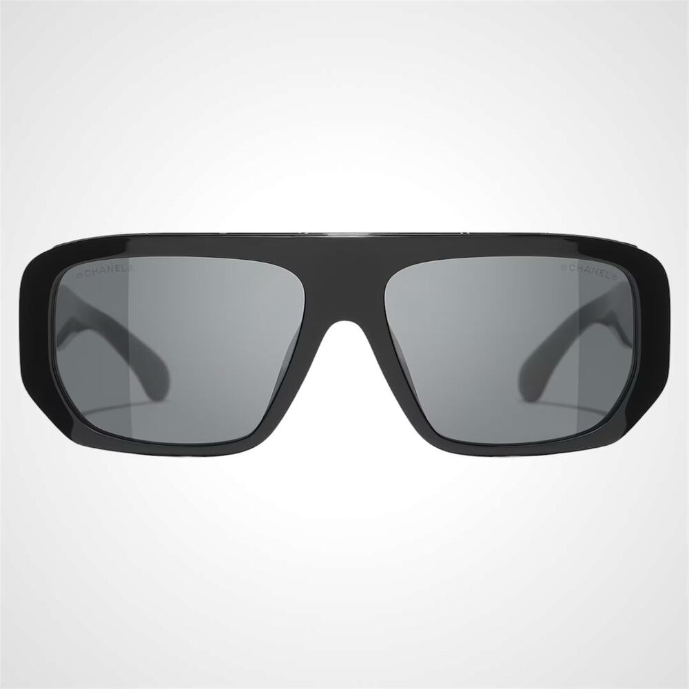 New CHANEL Sunglasses Black Shield Writing On Top 2026 Collection - Picture 2 of 5